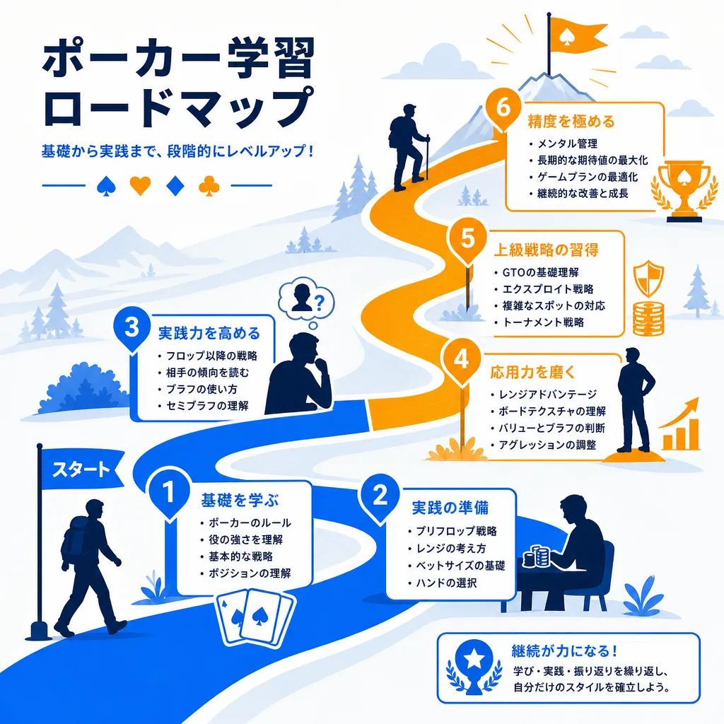 学習ロードマップを示すフラットイラスト