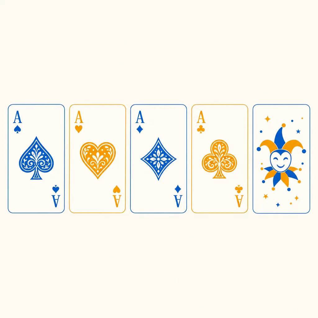 4枚のエースとジョーカーが並ぶイメージ